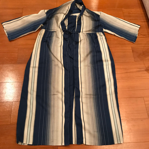 着物リメイク　縞単衣からショールコート 1枚目の画像