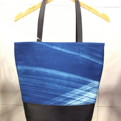 レザー×藍染 トートバッグ [牛革/綿] ※セール品50%オフ 3枚目の画像
