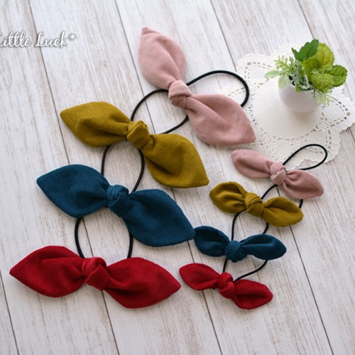 c&s  フレンチコーデュロイ  ミニリボンヘアゴムセット 2個セット*フレンチコーデュロイのリボンヘアゴム ヘアゴム