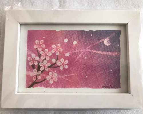 パステルアート 夜桜 原画 ハガキサイズ 絵画 Peach Blossom 通販