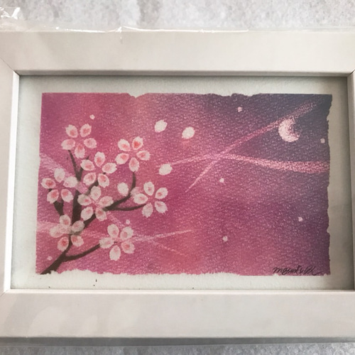 パステルアート 夜桜 原画 ハガキサイズ 絵画 Peach Blossom 通販