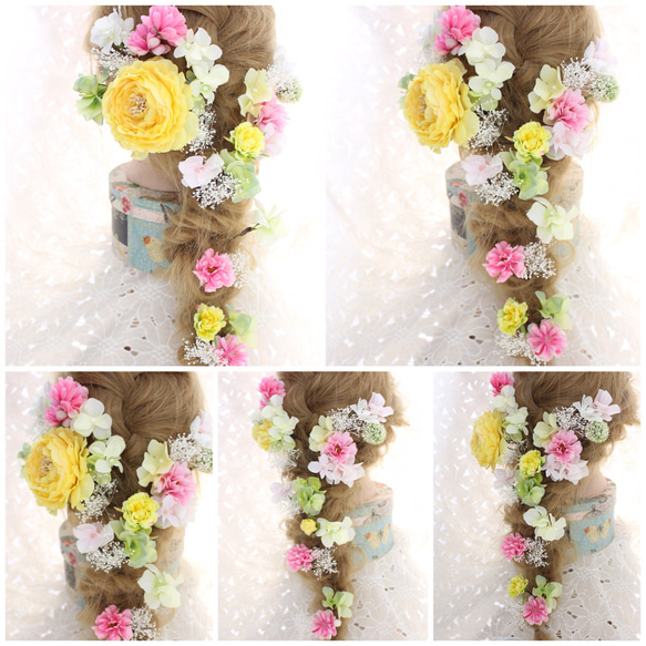 【個数限定】八重桜とイエローラナンキュラスヘッドドレス 3枚目の画像