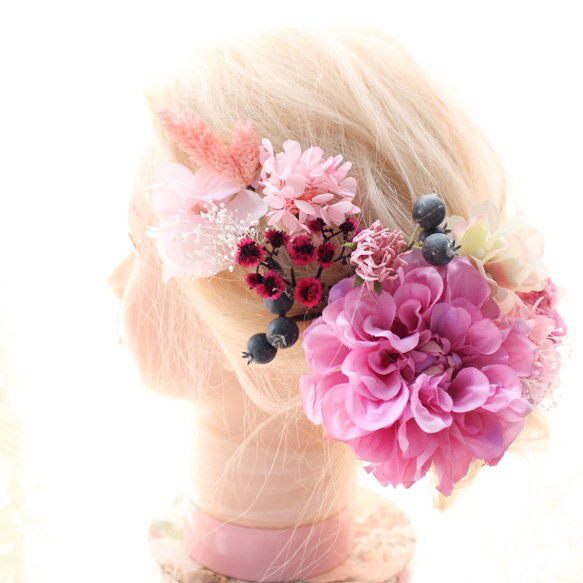 ダリア＊ピンクグラデーション紫陽花 髪飾り 2枚目の画像