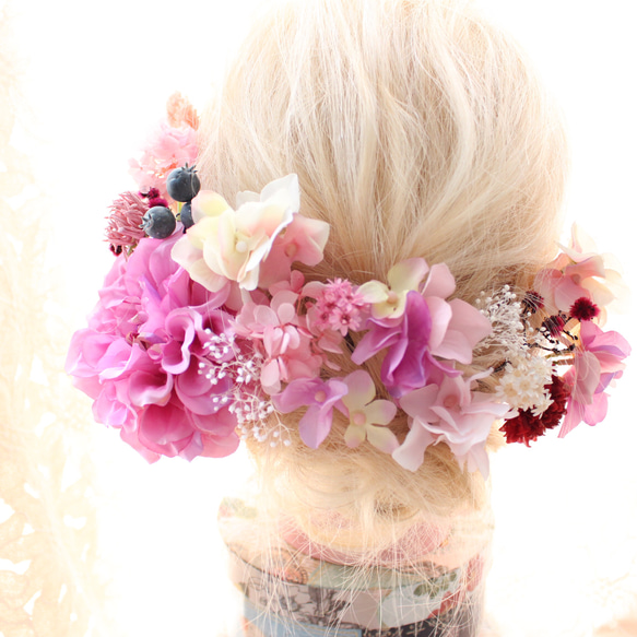 ダリア＊ピンクグラデーション紫陽花 髪飾り 3枚目の画像