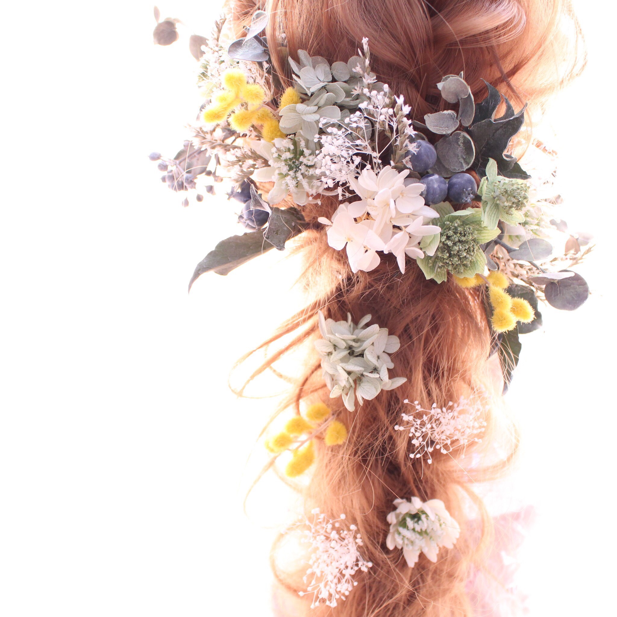 No.0038   ナチュラル♡ミモザ×グリーン ヘッドドレス