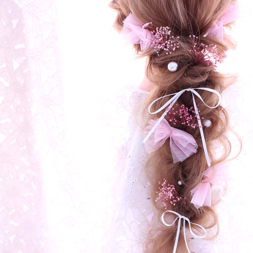 No.0049 新作♡ ピンクチュール×リボン ヘアアクセ ヘッドドレス