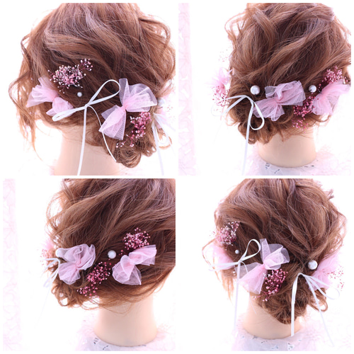No.0049 新作♡ ピンクチュール×リボン ヘアアクセ ヘッドドレス