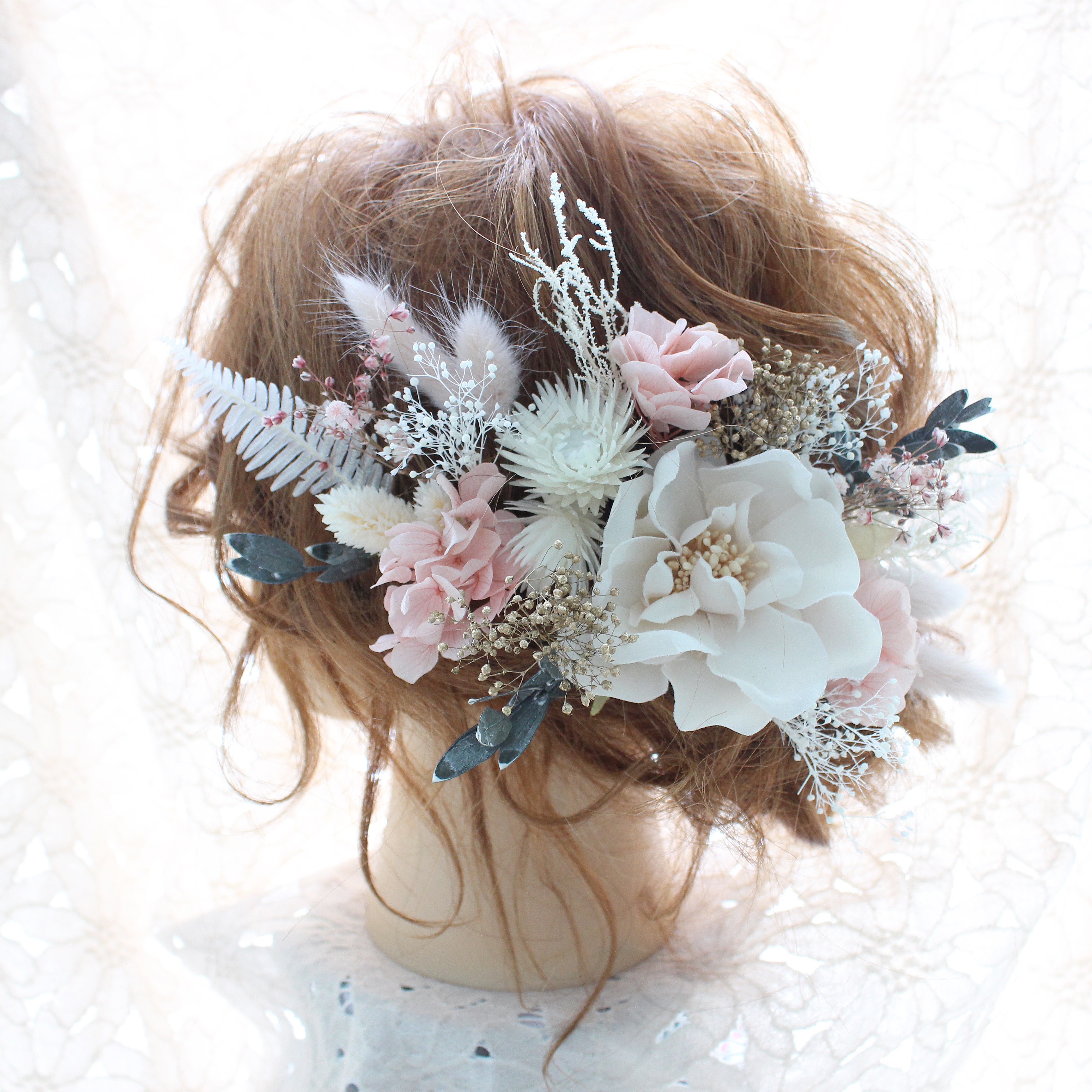 No.0070  新作♡  くすみピンク×ホワイトヘッドドレス