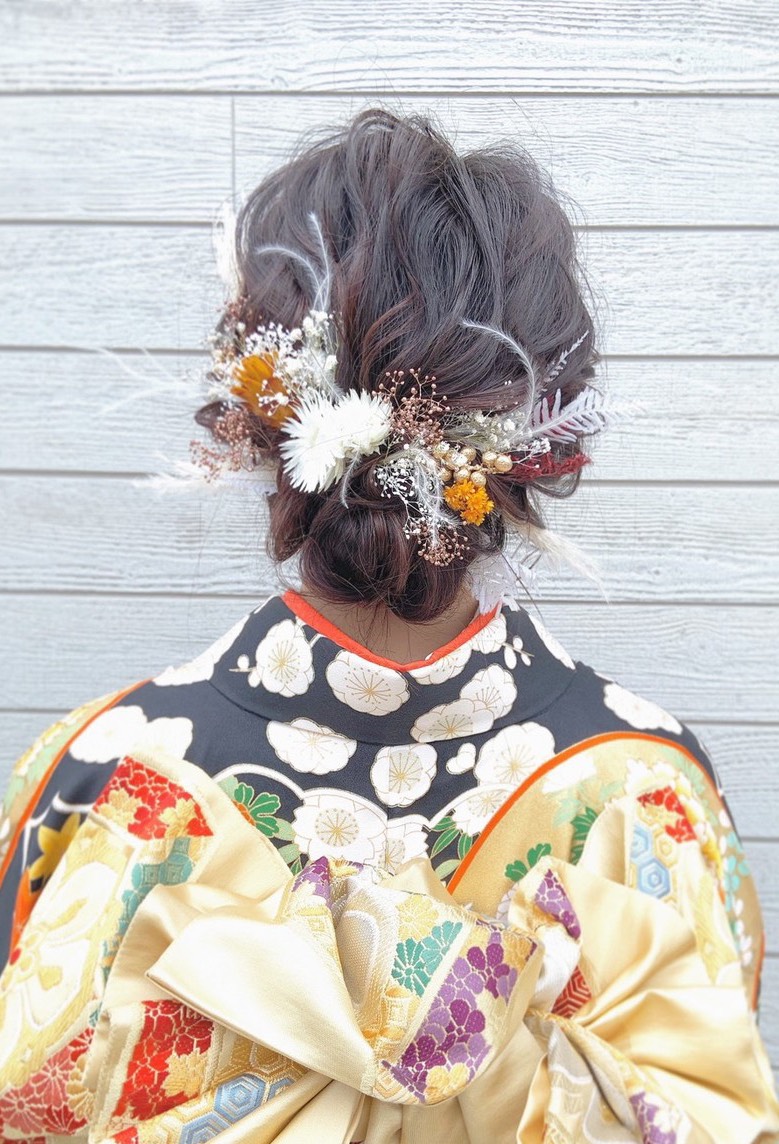 No.0076  和装にオススメ！ドライフラワー×カネラゴールドヘッドドレス