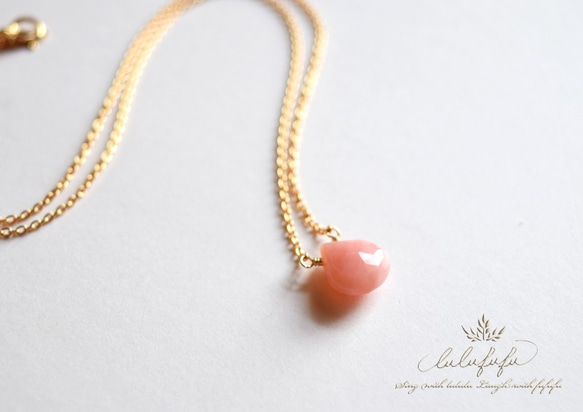 14kgf 春色オパールの一粒ネックレス～魅惑の桃色果実 2枚目の画像