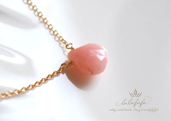 14kgf 春色オパールの一粒ネックレス～魅惑の桃色果実 3枚目の画像