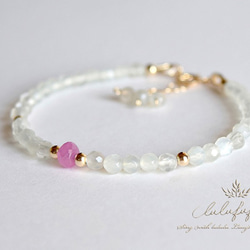 潤みの月と朝焼け～Ｍoonstone and pinkSapphire bracelet 3枚目の画像