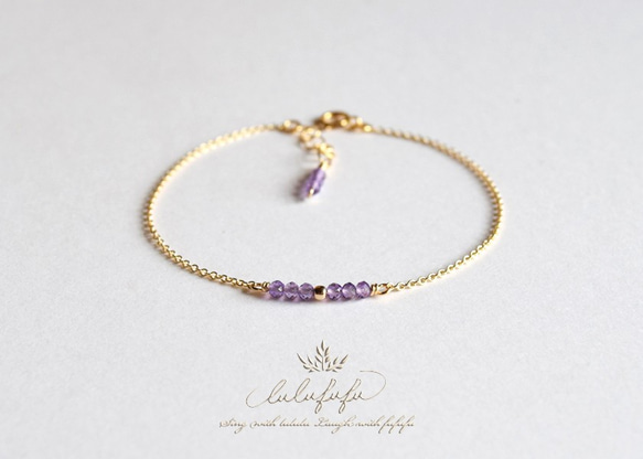 14Kgf □tiny stone bracelet□アメジスト 1枚目の画像