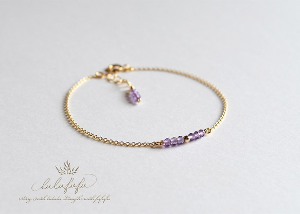 14Kgf □tiny stone bracelet□アメジスト 2枚目の画像