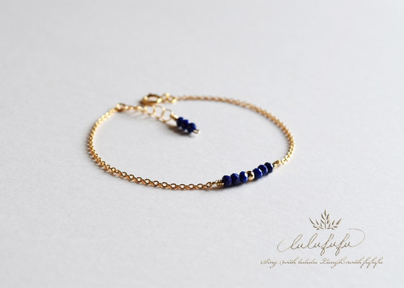 14Kgf □tiny stone bracelet□ラピスラズリ 2枚目の画像