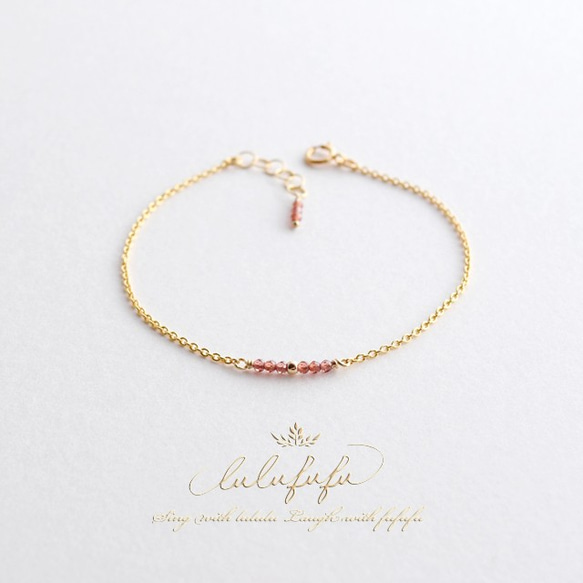 14Kgf □tiny stone bracelet□ガーネット 1枚目の画像