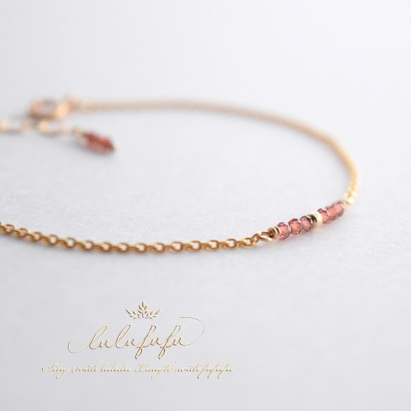 14Kgf □tiny stone bracelet□ガーネット 4枚目の画像