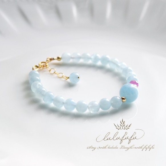 水の雫～Aquamarine and Sapphire bracelet 2枚目の画像