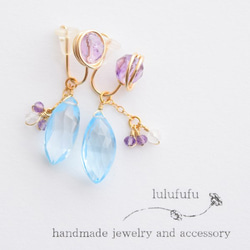 lulufufu◆14kgf◇drop earring～rose amethyst & skybluetopaz 1枚目の画像