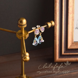 lulufufu◆14kgf◇drop earring～rose amethyst & skybluetopaz 3枚目の画像