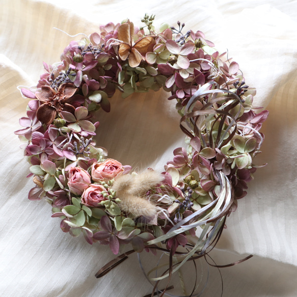紫陽花リース 秋色ミナヅキ紫陽花のリース ドライフラワー viento 通販 6330290