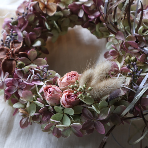 秋色ミナヅキ紫陽花のリース ドライフラワー viento 通販 6330290