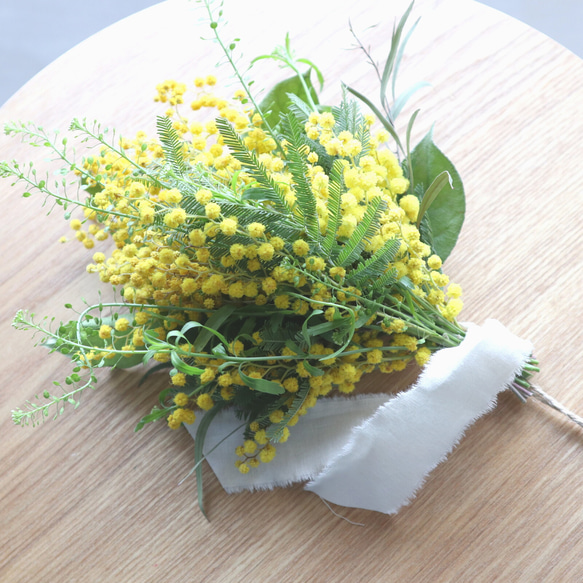 オランダミモザとナズナのブーケスワッグ ドライフラワー viento 通販