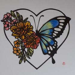 切り絵アート　花と蝶 2枚目の画像