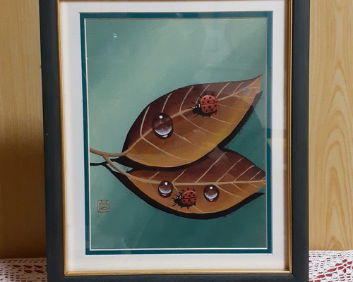 額縁付きトールペイント] てんとう虫と水滴 絵画 makochin 通販