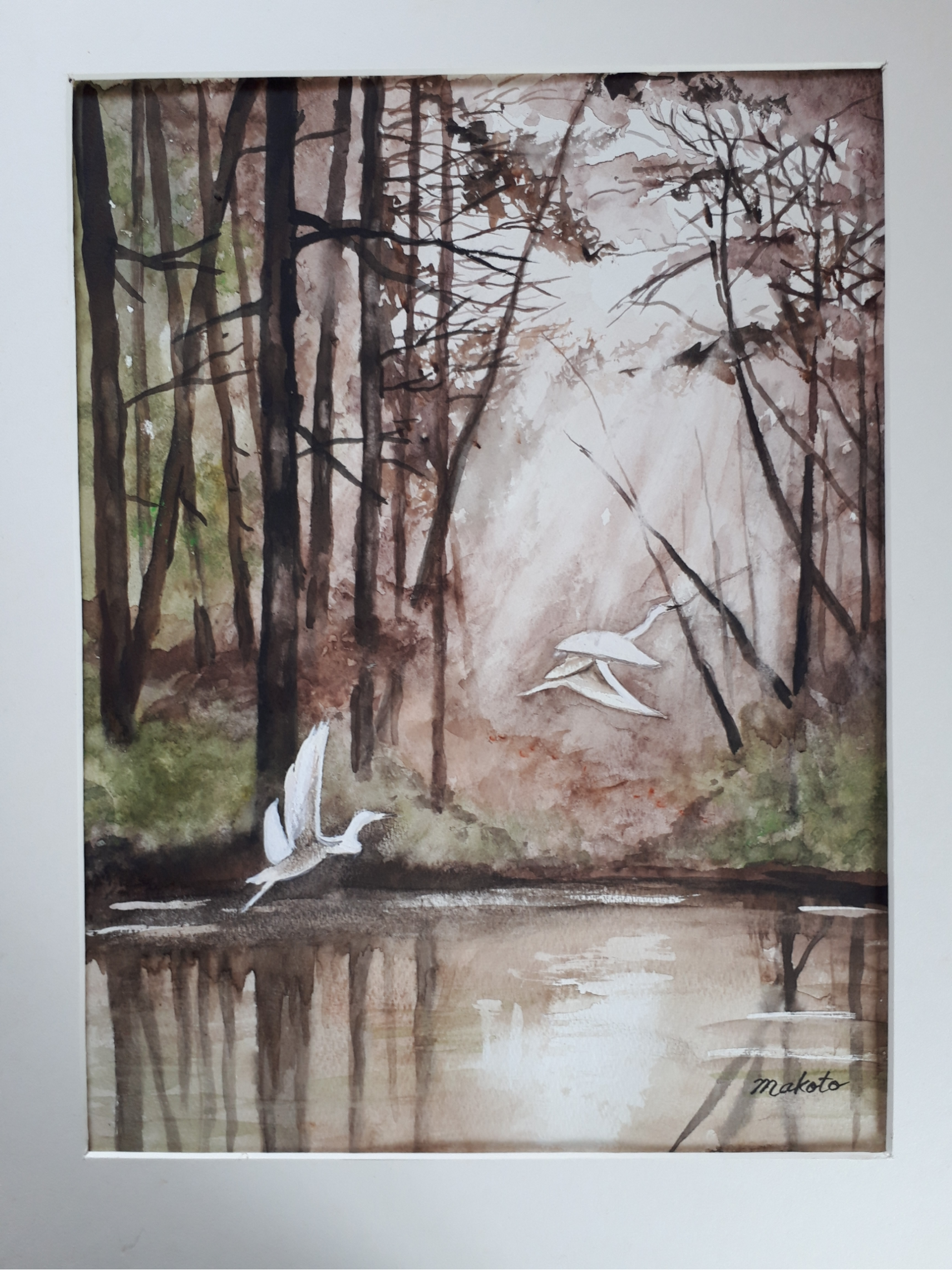 森の中　CHEN GUIOING  水彩画　オリジナル原画 森の中CHEN GUIOING 水彩画オリジナル原画