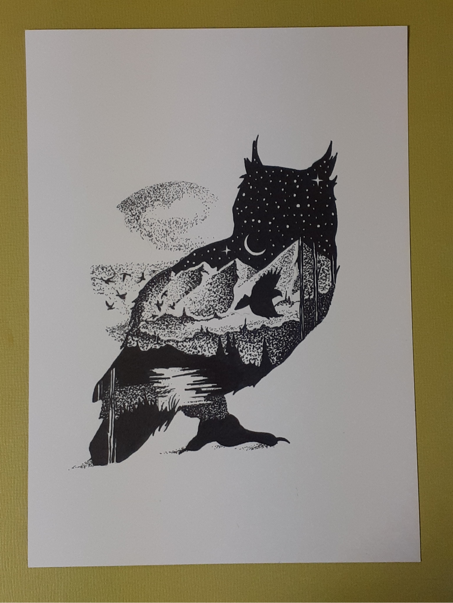 ミミズク　絵画　イラスト　ドローイング ミミズク 絵画 イラスト ドローイング