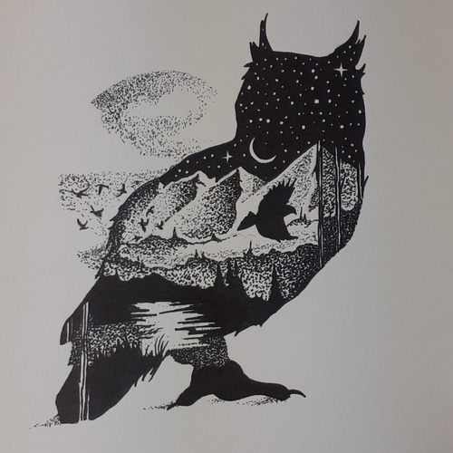 ミミズク絵画イラスト