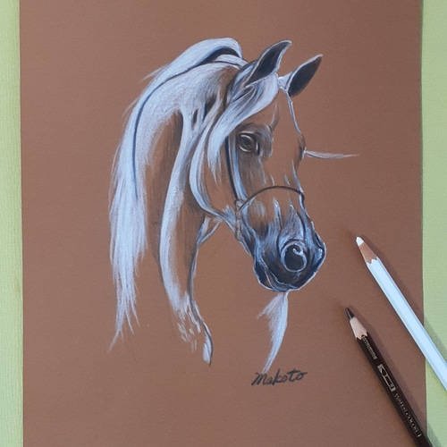 色鉛筆画 馬 絵画 makochin 通販 12196982｜Creema(クリーマ
