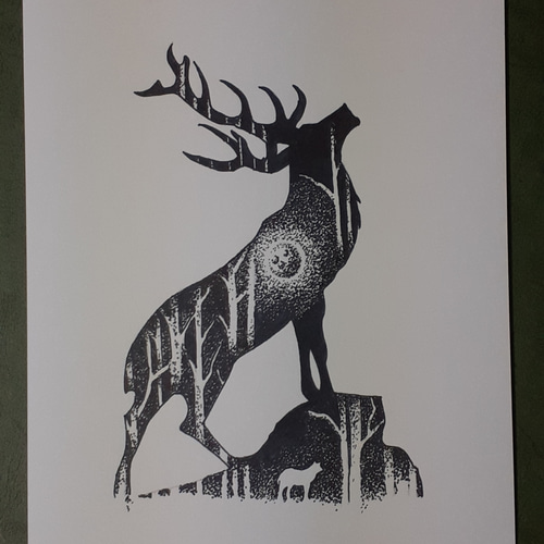 点描画アート トナカイとwolf 絵画 makochin 通販 12197615
