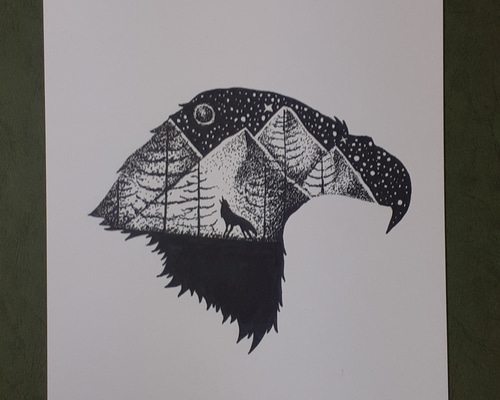 点描画アート ワシとWolf 絵画 makochin 通販 12197651｜Creema