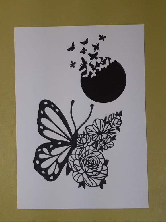切り絵アート 花と蝶の乱舞 切り絵 makochin 通販 12197766