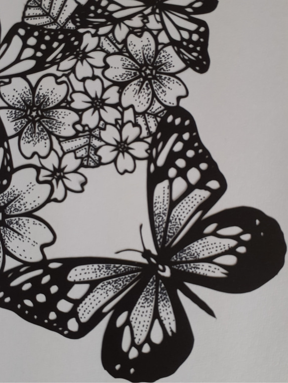 切り絵アート　花と蝶々の乱舞 3枚目の画像