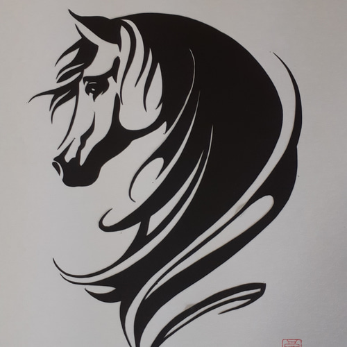 切り絵アート 野生馬の横顔 切り絵 makochin 通販 12199092｜Creema
