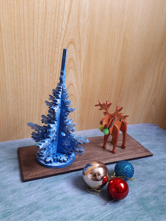 クリスマスツリー&トナカイ(木工アート) 2枚目の画像