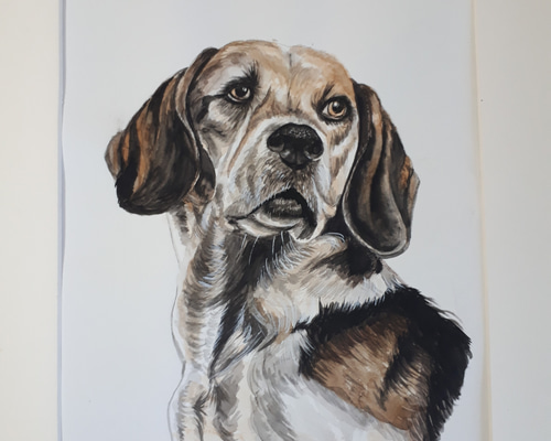 油絵　専用 花冠のかわいいビーグル犬 油絵 専用 花冠のかわいいビーグル犬 油絵 専用 花冠のかわいい