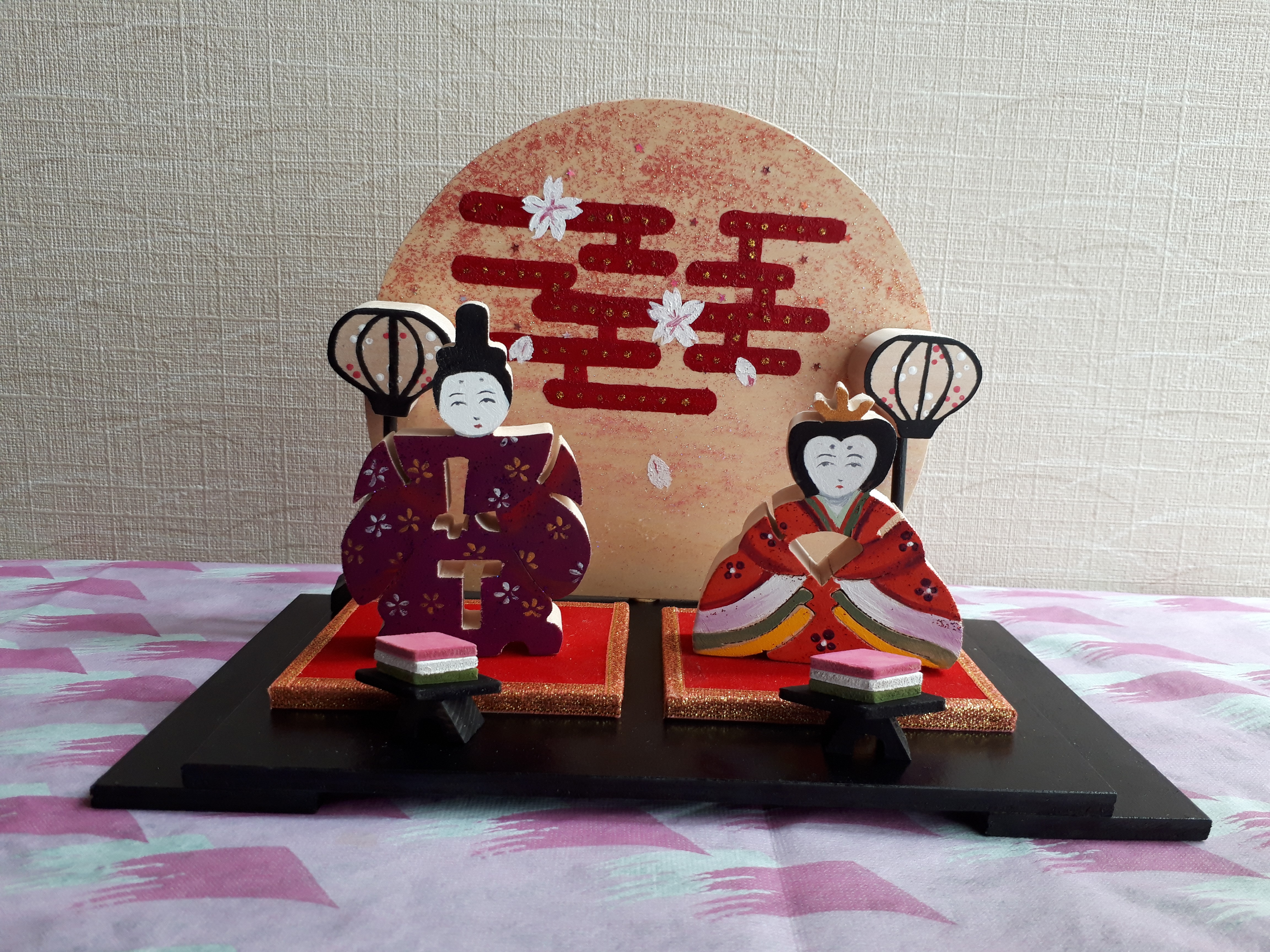 美品　雛人形の絵画　男雛女雛　木製の額縁入り 高品質 美品 木製の額縁入り 男雛女雛 雛人形の絵画 絵画 - 絵画