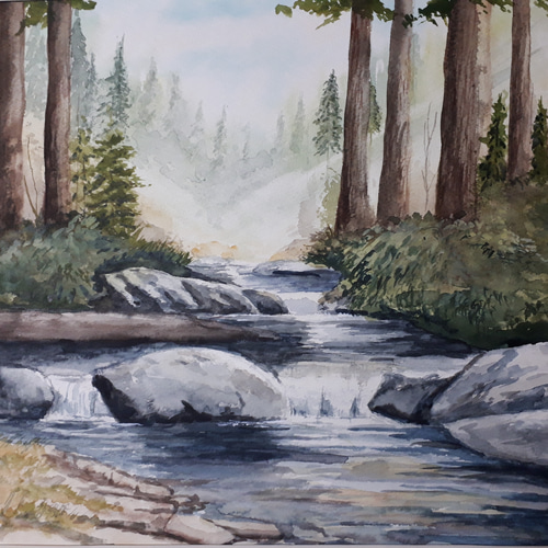 絵画「北海道 虫類川にて」　水彩画 絵画「北海道 虫類川にて」 水彩画