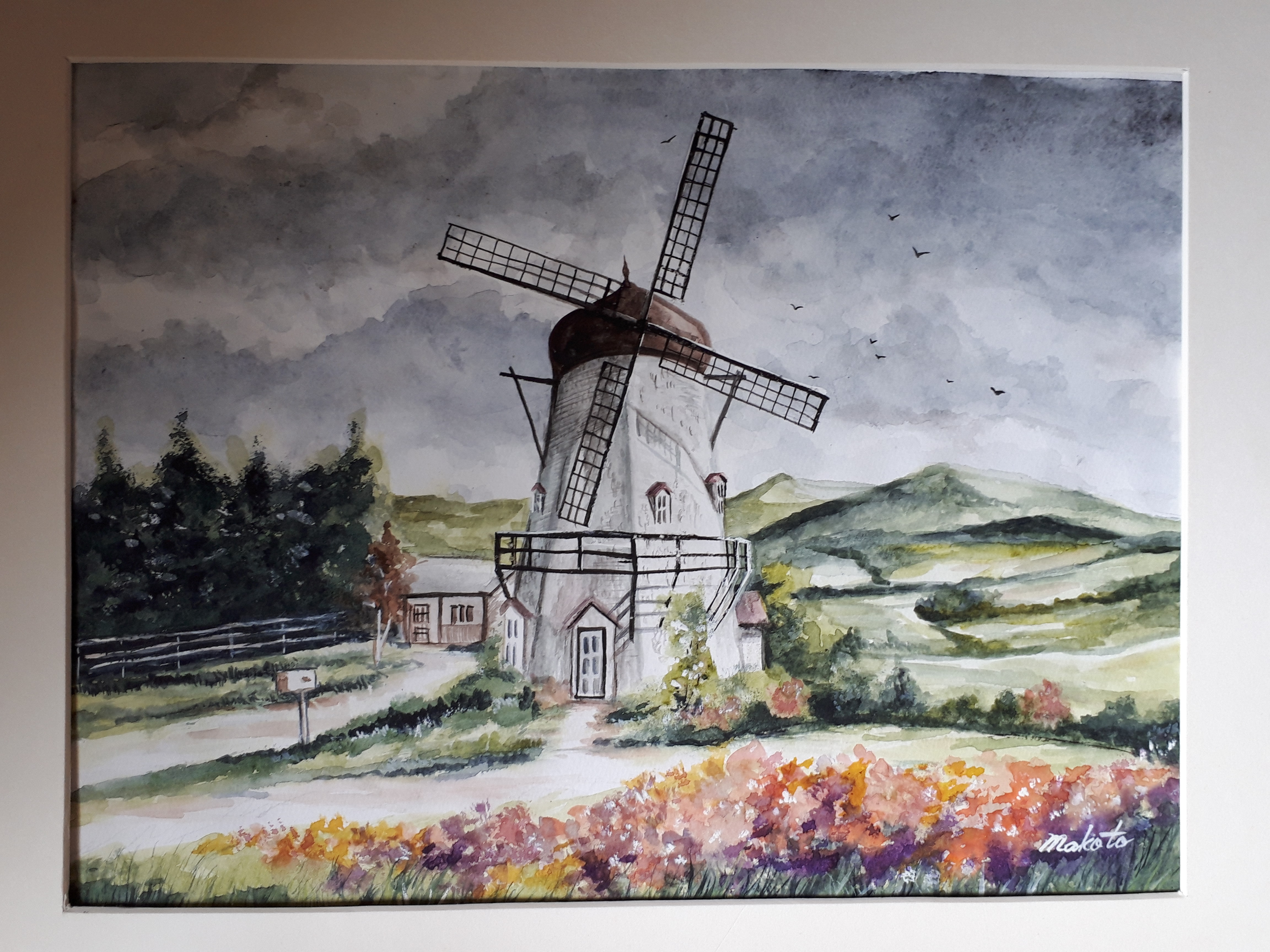 水彩画 風車の風景 風車のある風景」 by TAKA｜Artmeter｜暮らしを彩る