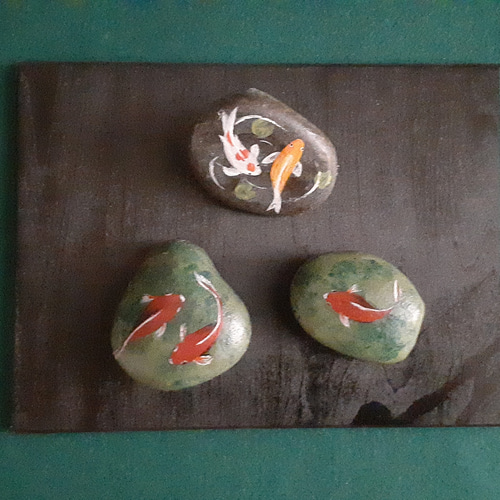 金魚(3点セット) 石のアート その他アート makochin 通販