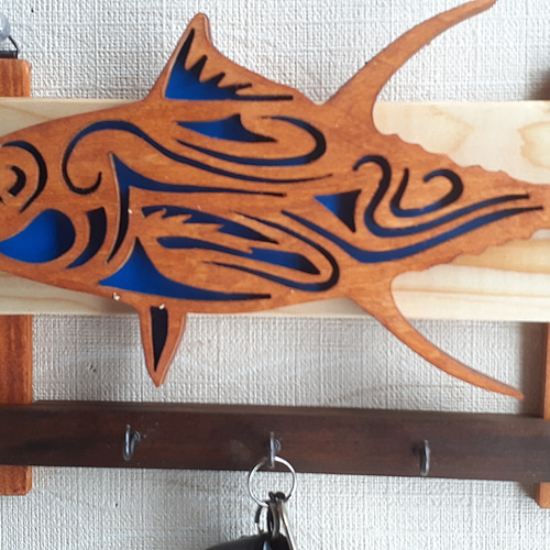 青い魚壁掛けキーフック(木工アート) その他インテリア雑貨 makochin