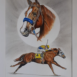 色鉛筆画 原画 メイケイエール 手描き イラスト No.50 馬 色鉛筆画 原画 メイケイエール 手描き イラスト No.50 馬