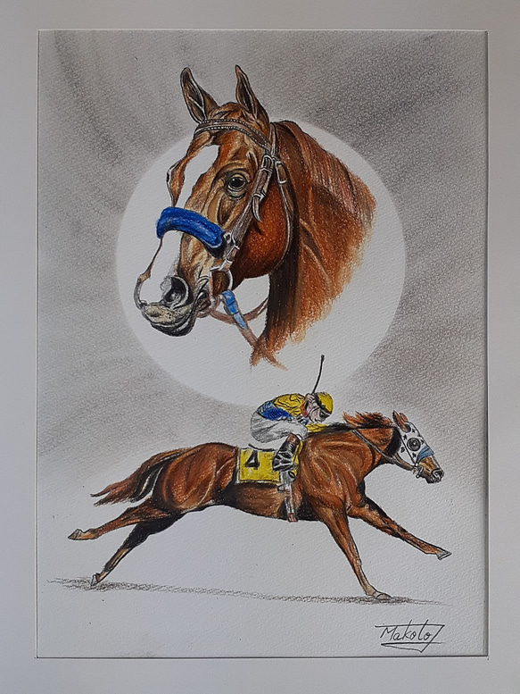 水彩色鉛筆画 競走馬 絵画 makochin 通販 12989989｜Creema(クリーマ