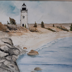 水彩画　海岸沿いの灯台 3枚目の画像