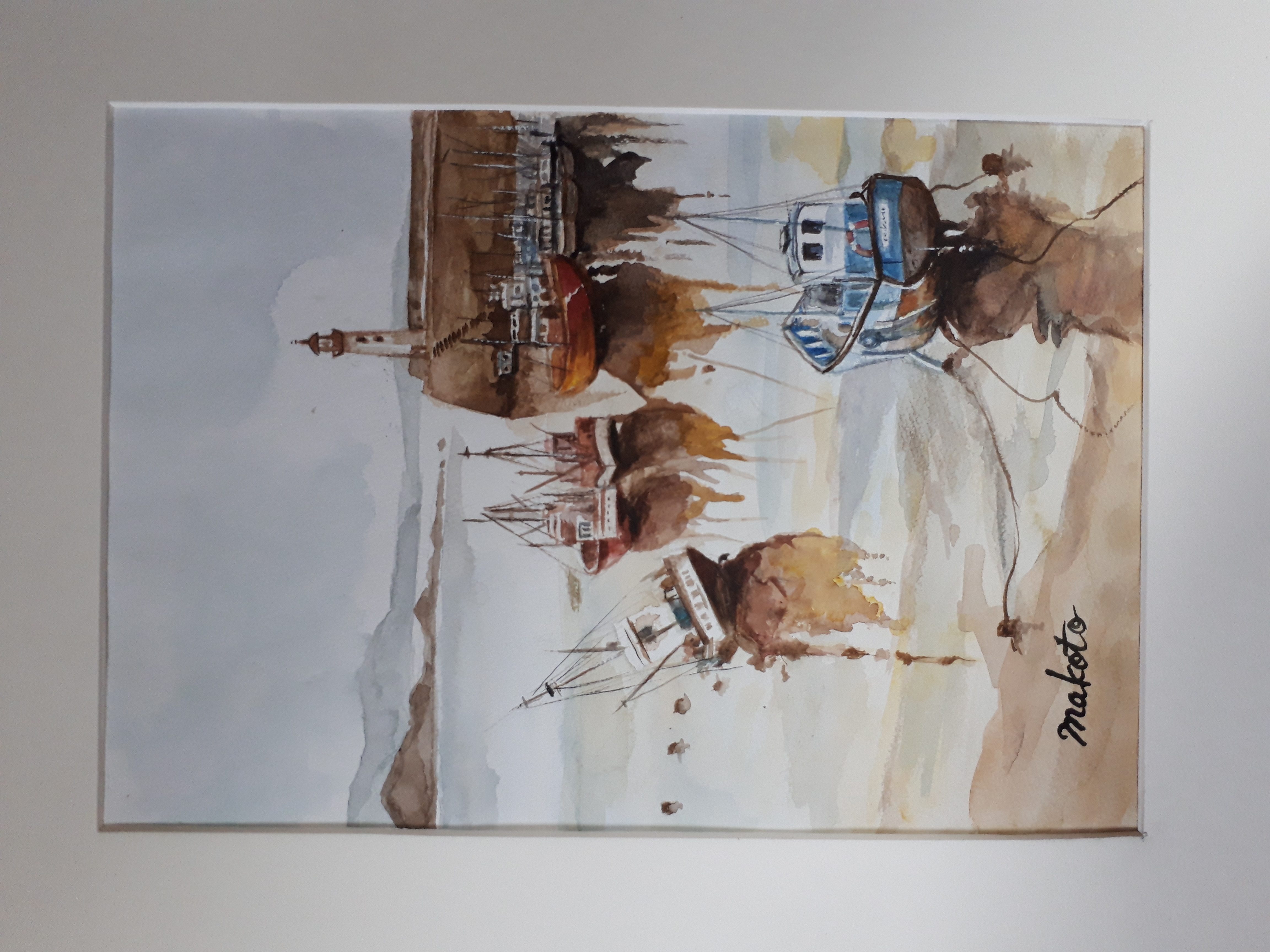 水彩画 船溜まりの老船 絵画 makochin 通販 5892029｜Creema