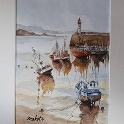 水彩画 船溜まりの老船 絵画 makochin 通販 5892029｜Creema